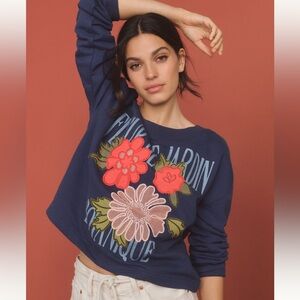 NWT Anthropologie appliquéd Jardin sweatshirt/sweater top in XL.